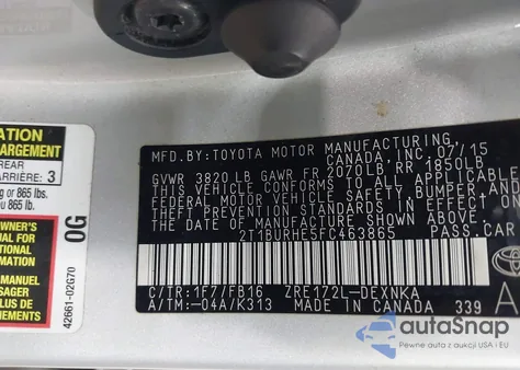 2015 Toyota Corolla Le from USA, damaged, VIN 2T1BURHE5FC463865